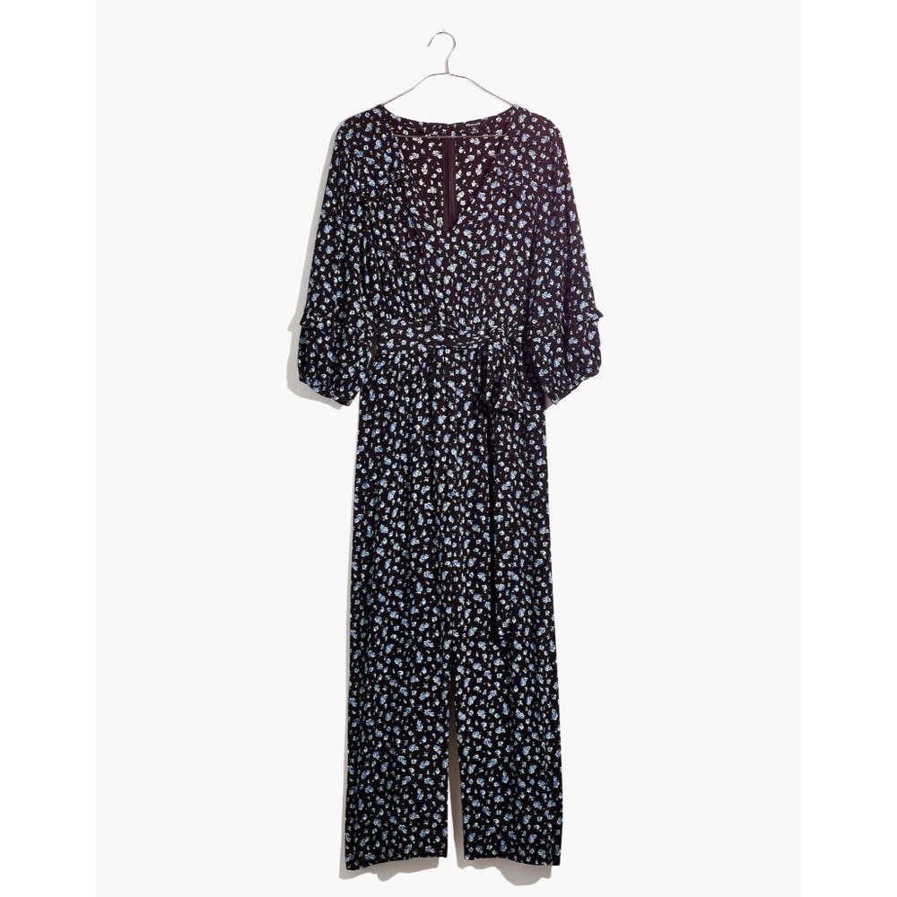Madewell Ruffle-Sleeve Tie-waist Jumpsuit in Baby’s Breath True Black Sz L NWOT - Picture 4 of 7